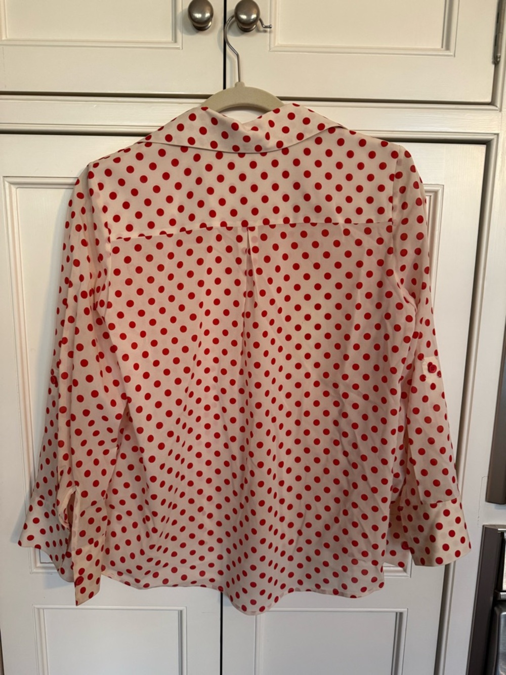 Alice + Olivia Button-Up Blouse in Cream with Red Polka Dots - Picture 2 of 2